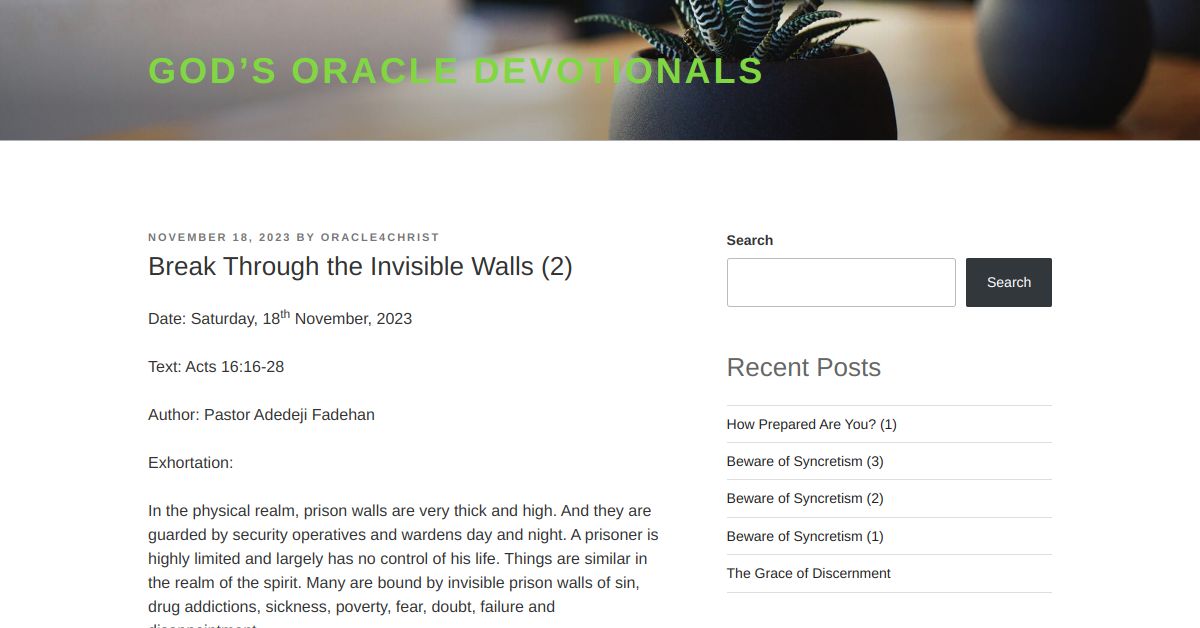 Break Through the Invisible Walls (2) – God’s Oracle Devotionals